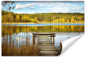 Fototapeta Do Salonu Jezioro Pomost PEJZAŻ Las Drzewa 400cm x 280cm