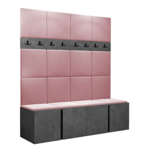 GARDEROBA Orion V panele tapicerowane + meble kolor Beton