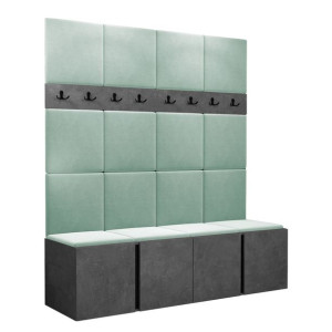 GARDEROBA Orion V panele tapicerowane + meble kolor Beton