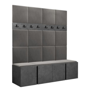 GARDEROBA Orion V panele tapicerowane + meble kolor Beton