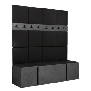 GARDEROBA Orion V panele tapicerowane + meble kolor Beton