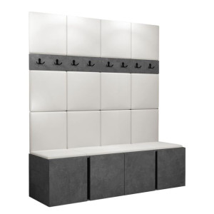 GARDEROBA Orion V panele tapicerowane + meble kolor Beton