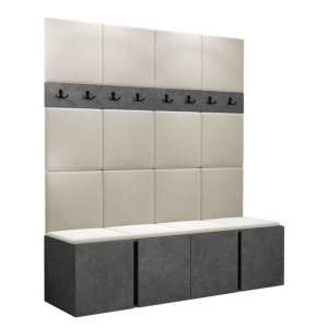 GARDEROBA Orion V panele tapicerowane + meble kolor Beton