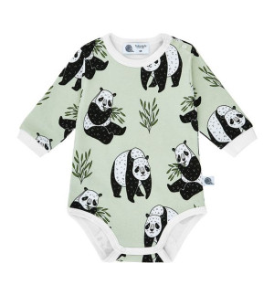 Body bawełniane zielone Panda, długi rękaw 74