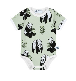 Body bawełniane zielone Panda  krótki rękaw 74