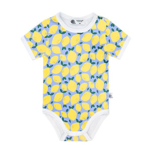 Body bawełniane niebieskie w cytrynki, krótki rękaw 74