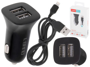 Ładowarka Samochodowa Tz10 Dual Usb + Iphone Light