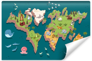 Fototapeta Do Pokoju Dziecięcego MAPA Świata Zwierzęta Oceany 3D 400x280