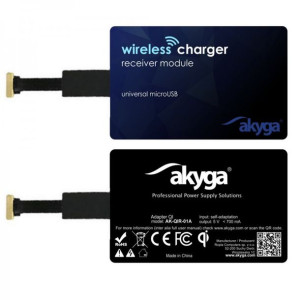 Odbiornik indukcyjny QI AK-QIR-01A microUSB  Micro USB  Czarny