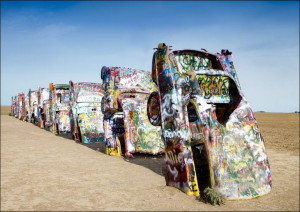 Cadillac Ant Farm cars in Amarillo, Texas., Carol Highsmith - plakat 80x60