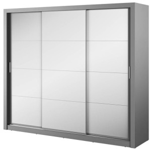 Szafa TRZYDRZWIOWA, lustra, PÓŁKI, Idea, szary, MAT 250x60x215 cm