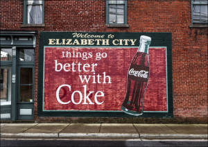 Coca-Cola mural that doubles as a welcome sign in Elizabeth City, North Car