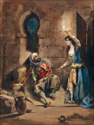 Episode from The Corsair by Lord Byron, Eugène Delacroix - plakat 59,4x84,1