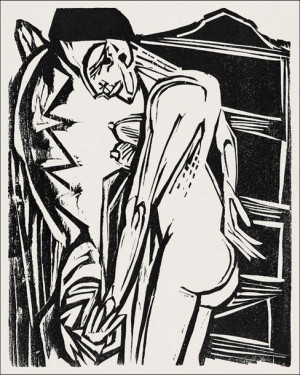 Female Nude Before a Cabinet, Ernst Ludwig Kirchner - plakat 20x30 cm