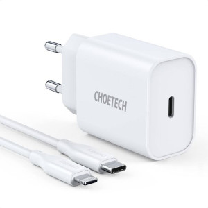 Choetech ładowarka sieciowa USB Typ C 20W Power Delivery 3A + kabel MFI USB