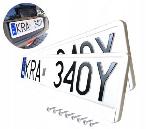 Ramki Na Rejestracje Metalizowane Białe + Wkręty