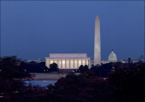 Lincoln Memorial, Washington Monument and the United States Capitol., Carol
