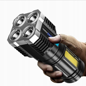 Latarka 4x Led +cob B.mocna Ładowanie Usb Czarna