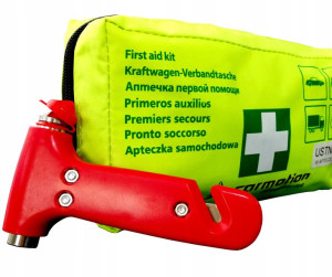 Apteczka Samochodowa DIN 13164 + USTNIK + MŁOTEK