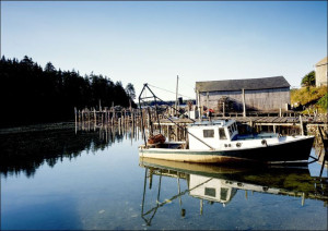 Lone Lobster Boat in Eastport, Maine., Carol Highsmith - plakat 29,7x21 cm