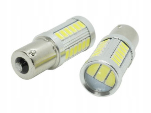 Żarówka LED P21W 12V 33xSMD + soczewka Zimna Biel