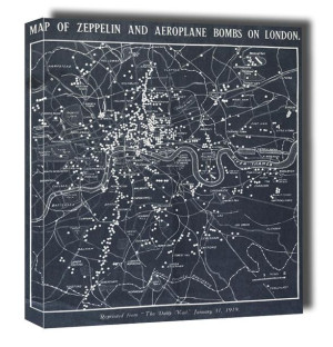 Map of Zeppelin and aeroplane bombs on London, Herbert Green - obraz na płó