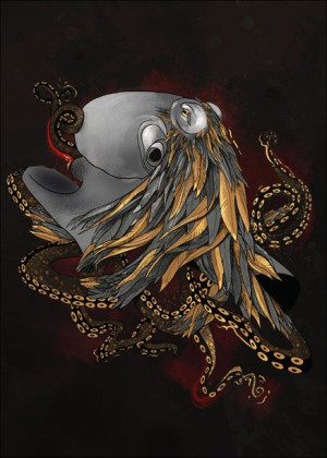 Ośmiornica pióra, ciemne tło - plakat 40x60 cm