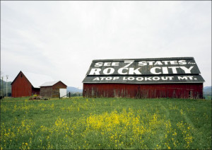 Painted barn roofs advertising for an amusement park in Chattanooga, Tennes