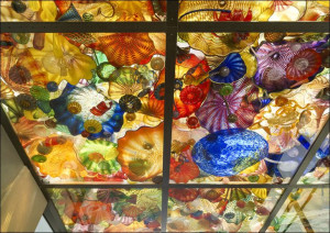 Painted-glass art on vases at the Museum of Glass in Tacoma, Washington., C