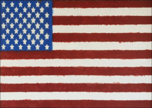 Painting of the American and Texas flags on a building in Albany, Texas, se