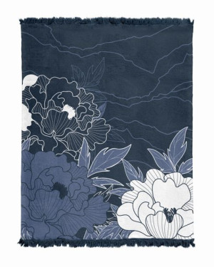 Koc Liscie 150x200 Bawełna  Premium Granat