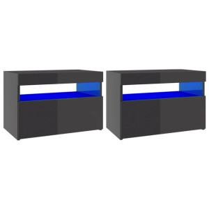 Szafki nocne z LED, 2 szt., wysoki połysk, szare, 60x35x40 cm