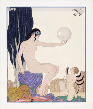 Seated woman and cherub, George Barbier - plakat 59,4x84,1 cm