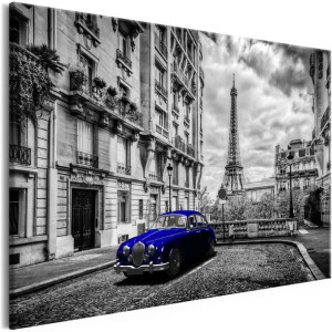 Obraz - Auto w Paryżu (1-częściowy) niebieski szeroki [Rozmiar: 120X80]