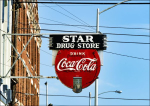 Star drug store sign in Galveston, Texas., Carol Highsmith - plakat 70x50 c