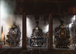 Steam locomotives in the roundhouse of the Durango & Silverton Narrow G