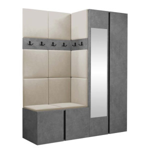 GARDEROBA Orion XII panele tapicerowane + meble kolor Beton