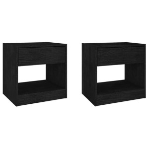Szafki nocne, 2 szt., czarne, 40x31x40 cm, lite drewno sosnowe
