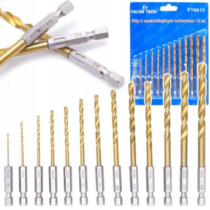 Wiertła Hex Bity Do Metalu 1,5-6,5 Hss Tytan 13szt