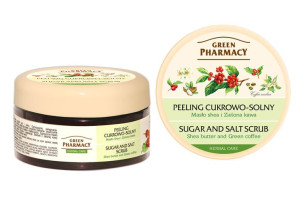Green Pharmacy, Peeling cukrowo - solny Masło shea i Zielona kawa, 300 ml