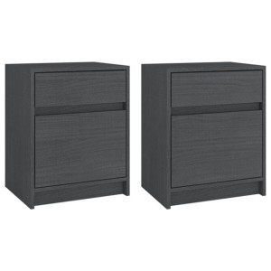 Szafki nocne, 2 szt., szare, 40x31x50 cm, lite drewno sosnowe