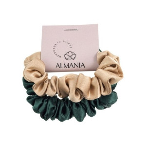 Almania, Zestaw Scrunchie, Dwie jedwabne gumki do włosów, Butelkowa zieleń