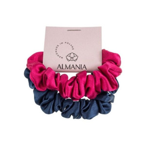 Almania, Zestaw Scrunchie, Dwie jedwabne gumki do włosów, Granatowa + Fuksj