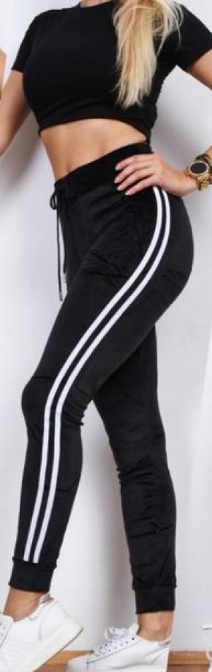 Spodnie Damskie Welurowe Czarne, Lampasy R 5xl/6xl