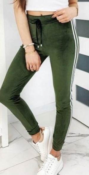 Spodnie Damskie Welurowe Khaki, Lampasy R 5xl/6xl