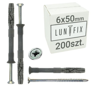 Kołki szybkiego montażu 6x50 rozporowe LUN FIX 200szt
