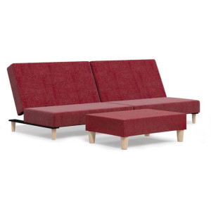 2-osobowa sofa z podnóżkiem winna czerwień tapicerowana tkaniną
