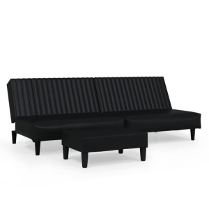 2-osobowa sofa z podnóżkiem, czarna, sztuczna skóra