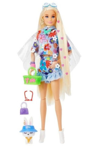 Barbie Extra Lalka Blond Włosy Komplet W Kwiatki