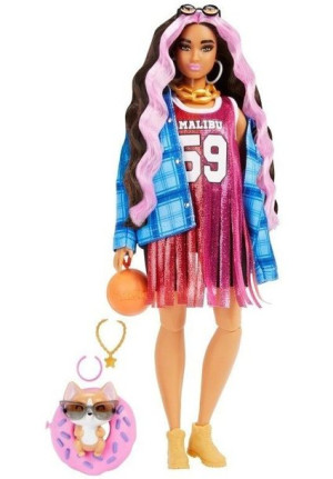 Barbie Extra Lalka Sportowa Sukienka Różowe Włosy